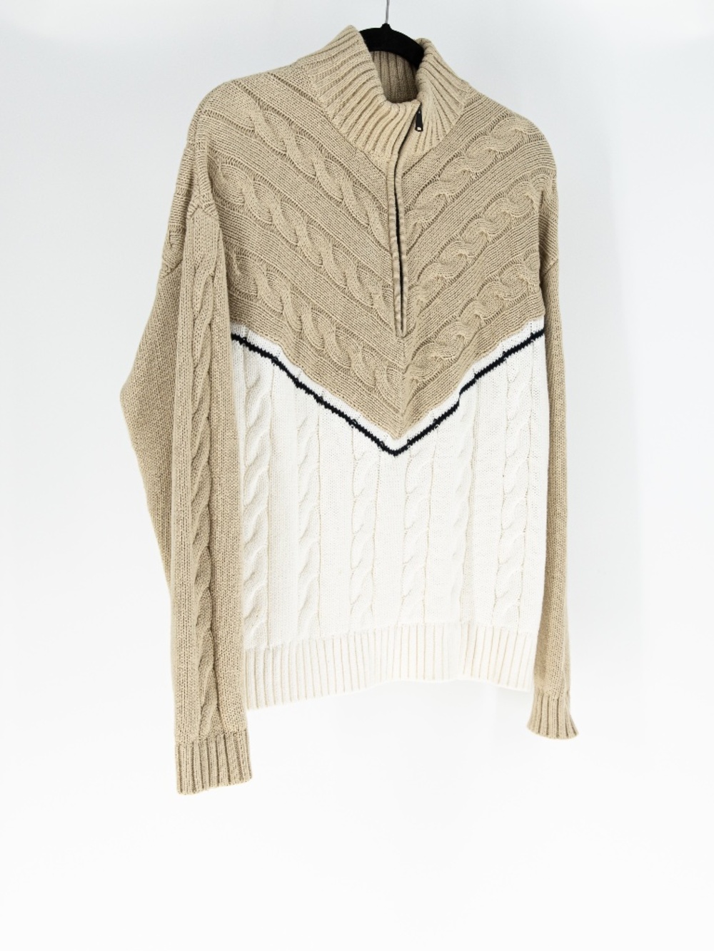 Alp N Rock Jordan 1/2 Zip Organic Soft Cotton Cable Knit Pullover Wheat White S